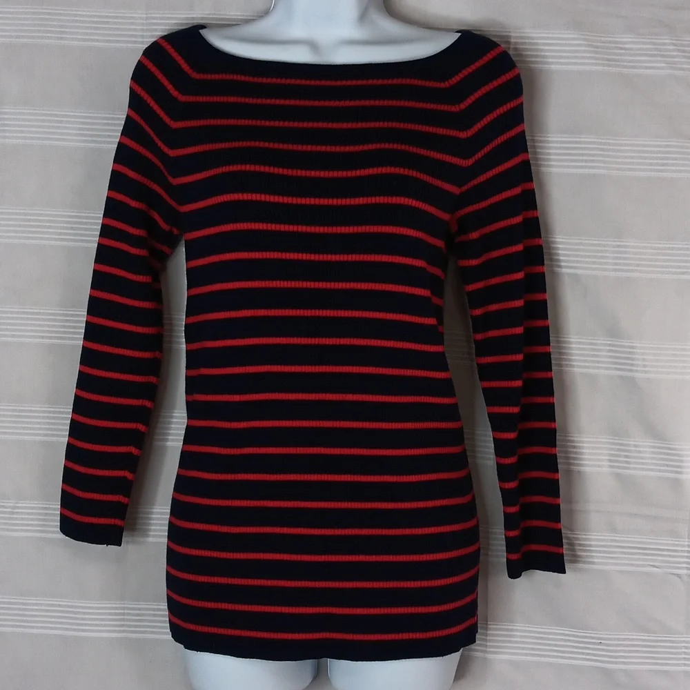 Lauren Ralph Lauren Petites Navy Blue & Red 3/4‎ Sleeve Sweater Women's Size P/S